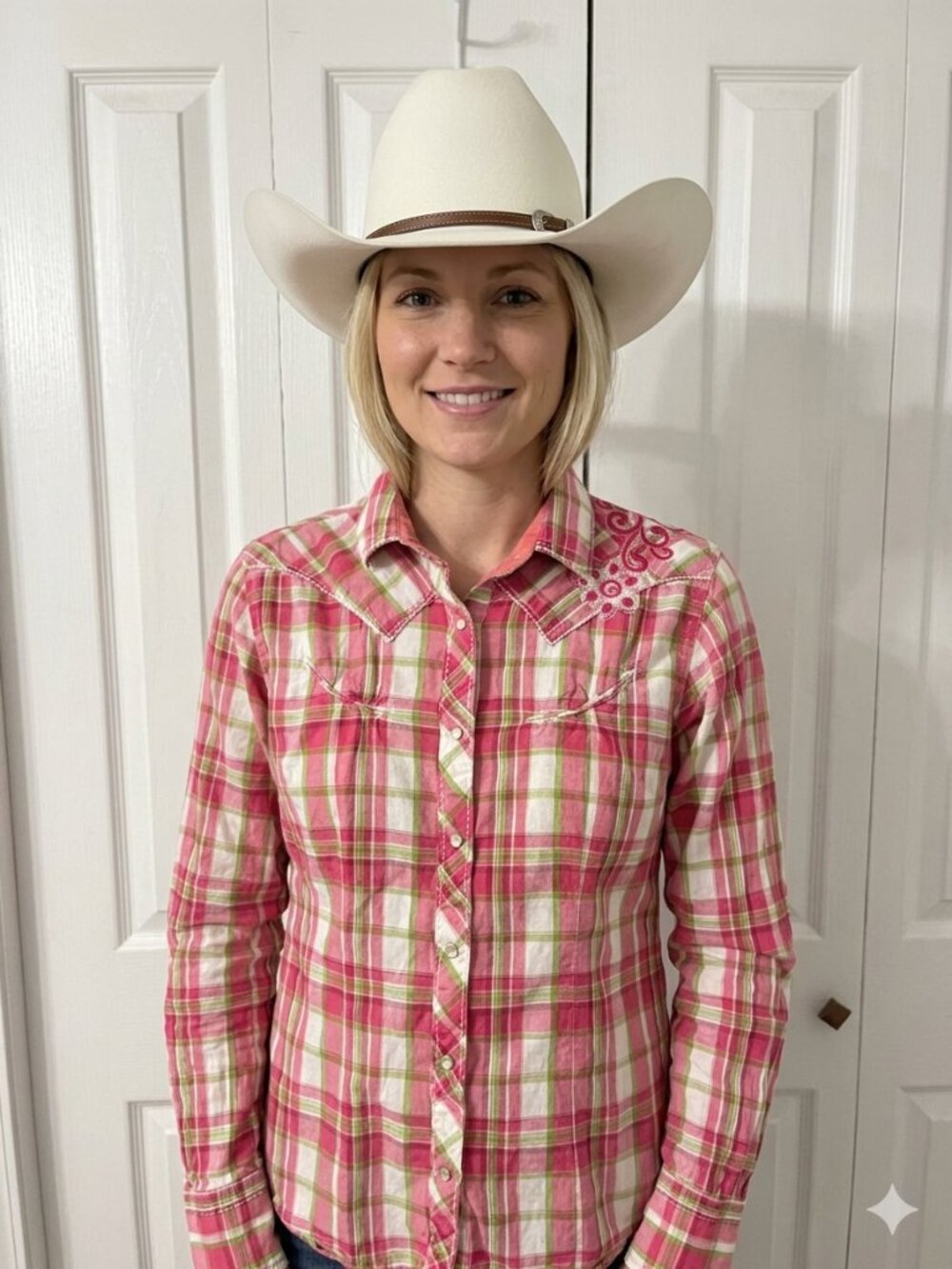 Sherry Cervi Collection 100% Cotton Pink Plaid Western Shirt Snap Closure LG